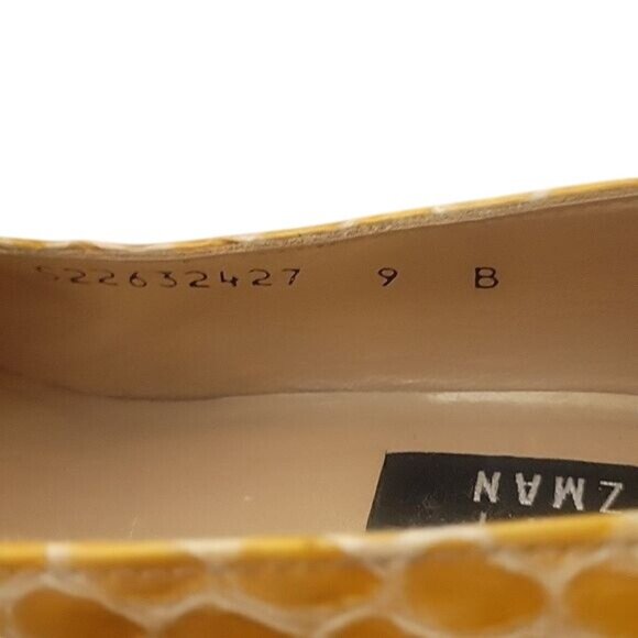 Stuart Weitzman Yellow Snakeskin Leather Block Heels Womens Shoes Made In Spain - Picture 7 of 7